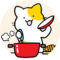 お鍋で料理をする白猫のイラスト